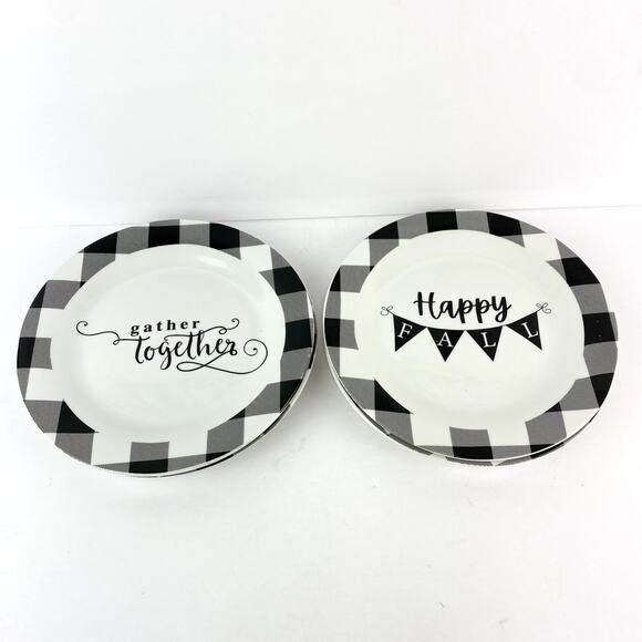 Royal Norfolk Black Gingham Fall Dessert Salad Plates Set of 4 - Picture 1 of 8